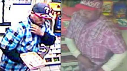 A surveillance camera caught images of an alleged robber in Burbank.