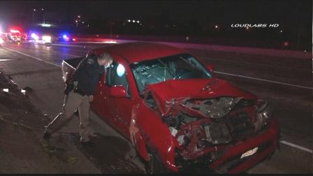 Authorities respond to the scene of a fatal hit-and-run on the westbound 105 Freeway near Garfield Avenue in Paramount on Saturday, Jan. 12, 2013.