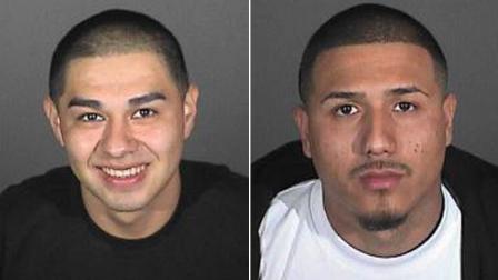 Jeffrey Aguilar, 19, and Efren Marquez, 21, are shown in booking photos provided by the Los Angeles County Sheriffs Department. The two were arrested in connection with a series of hate crimes in Compton.