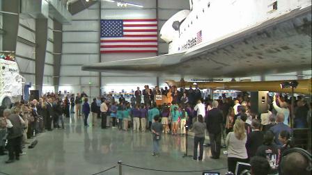 The space shuttle Endeavour exhibit at the California Science Center is seen in this undated file photo.