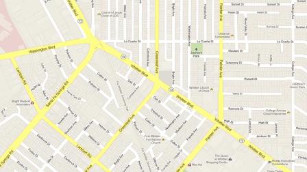 A map indicates the area near the Chevron gas station located on Whittier Boulevard and Greenleaf Avenue in Whittier were a thief made off with an automated teller machine on Saturday, March 30, 2013.