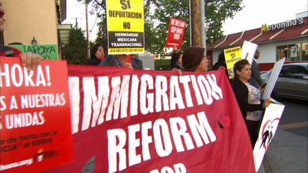 Demonstrators rally for immigration reform in Los Angeles on Wednesday, April 10, 2013.