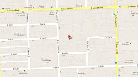 A map indicates the area near the 1000 block of East Mission Boulevard in Pomona where police arrested a 17-year-old juvenile after he was found to be in possession of cocaine and methamphetamine packaged for sales Friday, April, 19, 2013.