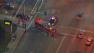 Emergency vehicles are shown at in the 9300 block of North Zelzah Avenue in Northridge, where two California State University, Northridge students were struck by car while in a crosswalk.