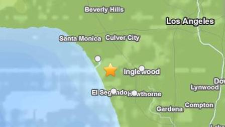A USGS map shows the location of a 3.2-magnitude earthquake that shook near LAX on Friday, April 26, 2013.