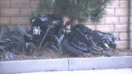 A motorcycle is seen following a high-speed chase and crash in Glendale on Sunday, April 28, 2013.