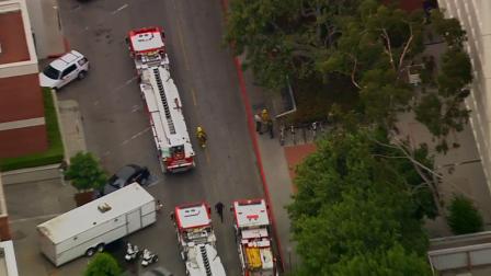 Firefighters responded to the 3600 block of Watt Way after a fire erupted at an office in an eight-story building at USC on Tuesday, April 30, 2013.