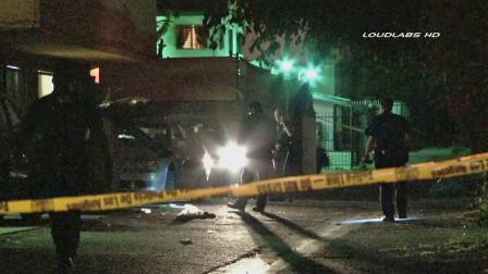 Crime tape ropes off the scene of a shooting in an alley behind the 9300 block of Normandie Avenue in South Los Angeles on Saturday, May 4, 2013.