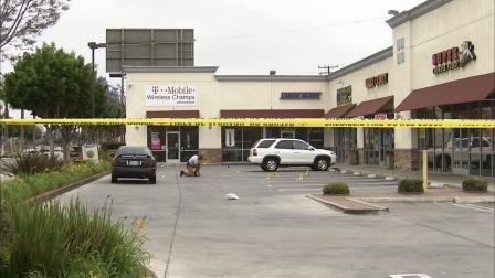 A shooting at a strip mall on the 500 block of Long Beach Boulevard in Compton left one man dead and another man injured on Sunday, May 5, 2013.