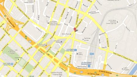 A map indicates the approximate location of a shooting in downtown Los Angeles, where a cars back window was shot out on Thursday, May 16, 2013.