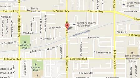 This Google Maps image indicates the location of a mobile home park on the 1300 block of North Citrus Avenue in Covina where police say a man was found with a gunshot wound to the neck on Sunday, June 9, 2013.