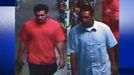 The Los Angeles Police Department is searching for these two men who are suspected of stealing two dogs from a Hollywood pet store.