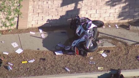 A San Gabriel police motorcycle officer was injured in a crash in Santa Claritas Canyon Country on Wednesday, July 17, 2013.