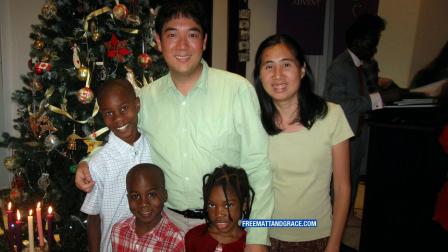 Matthew and Grace Huang are seen with their three adopted children in this undated photo.