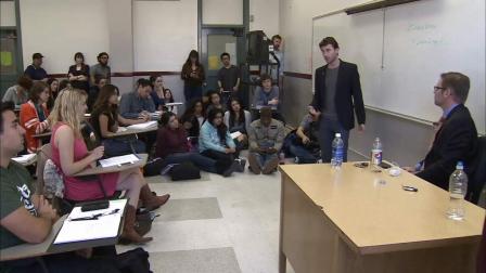 Hugo Schwyzer, a history and gender studies professor at Pasadena City College, is seen teaching with the help of adult film star James Deen.
