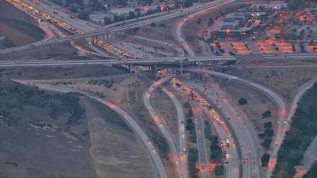 Heavy backup is seen on the westbound 10 Freeway near San Dimas after a fatal motorcycle accident Monday, Sept. 9, 2013.