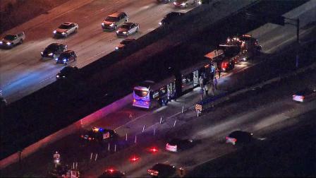 A Foothill Transit bus named the Silver Streak crashed into a divider on the 10 Freeway in Alhambra on Tuesday, Sept.10, 2013.