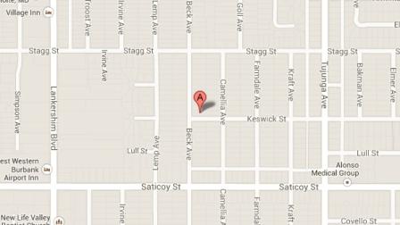 A Google Maps image indicates the location of a deadly shooting in the 7700 block of Beck Avenue in North Hollywood on Sunday, Sept. 15, 2013.