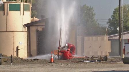 Crews in Hawthorne work to repair a gas leak on Monday, Sept. 16, 2013.