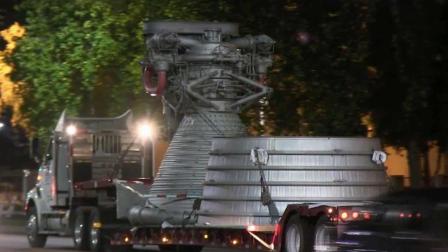 An F-1 rocket engine was moved from an Aerojet Rocketdyne facility in Canoga Park to a second facility in Chatsworth Thursday, Oct. 3, 2013.