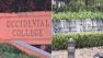 Signs at Occidental College and the University of Southern California are seen in these undated file photos.