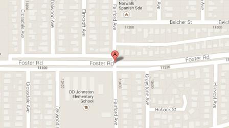 A Google Maps image indicates the location of a deputy-involved shooting at Foster Road and Fairford Avenue in Norwalk on Saturday, Oct. 12, 2013.
