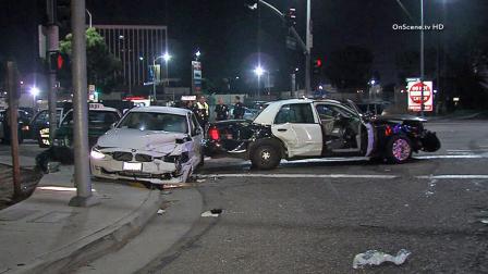 An LAPD cruiser collided with a BMW and a taxi in the 13000 block of Mindanao Way in Playa Del Rey on Sunday, Oct. 13, 2013.