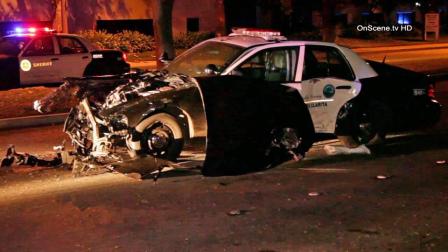 A Los Angeles County sheriffs deputy was injured following a crash near McBean Parkway and Orchard Village Road in Santa Clarita Sunday, Oct. 20, 2013.