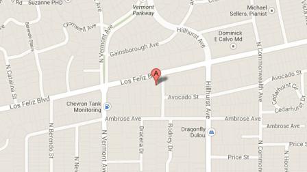A Google Maps image indicates the location of a traffic collision in the 4600 block of Los Feliz Boulevard in the Los Feliz neighborhood on Sunday, Nov. 17, 2013.