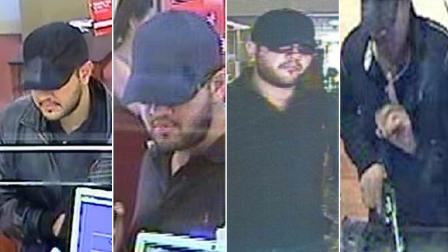 Surveillance stills show images of a bank robbery suspect known as the Valley Bandit, who is wanted for eight bank heists in the San Fernando Valley since December 2012.