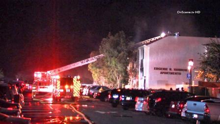 Firefighters respond to a dormitory fire at Loyola Marymount University in Westchester on Saturday, Dec. 7, 2013.