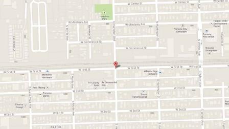 A map indicates the area near the intersection of Hamilton Boulevard and First Street in Pomona where Juan Cisneros was fatally shot on Wednesday, Nov. 27, 2013.