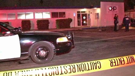 Crime tape ropes off the parking lot of the California Highway Patrol station in Santa Fe Springs on Wednesday, Jan. 22, 2014.