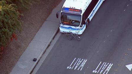 A bicyclist died after being struck by a bus in Pomona on Thursday, Jan. 23, 2014.