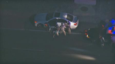 A high-speed pursuit ended in the Malibu area Thursday night, Feb. 20, 2014, after police pulled over a white BMW 750i for weaving and speeding.