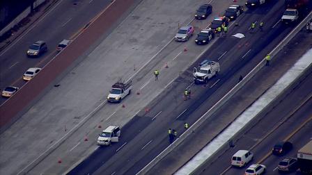 A pedestrian was struck and killed on the northbound 405 Freeway at Getty Center Drive on Wednesday, Feb. 26, 2014.