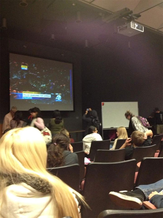 A classroom is seen watching ABC7 for...