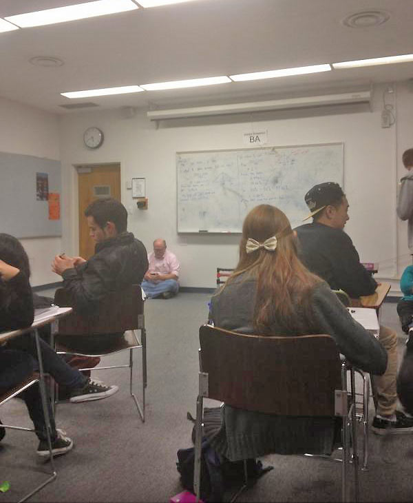 A classroom is seen waiting out a search for two...