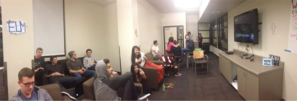 Students are seen in their dorm, watching ABC7...