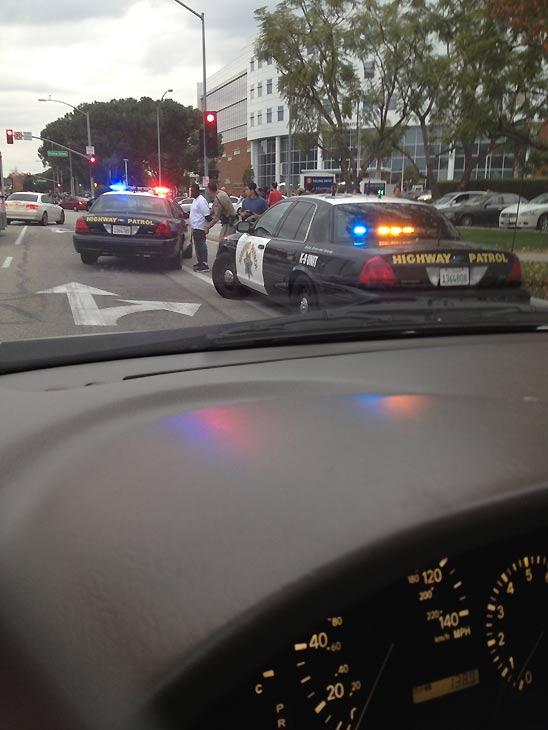 A man is seen being apprehended by authorities...