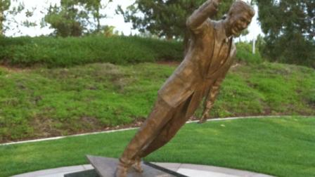 A statue of former President Ronald Reagan was nearly ripped from its platform at Bonita Canyon Sports Park on Sunday, Nov. 6, 2011.