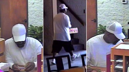 Surveillance images show the suspect responsible for holding up a Bank of the West branch in Huntington Beach on Tuesday, Aug. 21, 2012.
