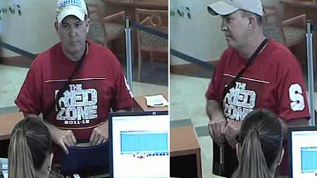 Surveillance photos show a man suspected of being the serial bank robber who has been dubbed The Desperate Bandit at a U.S. Bank in Placentia on Friday, Sept. 28, 2012.