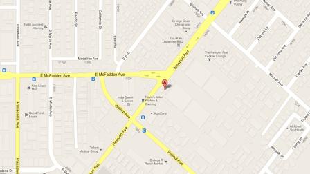 A map indicates the area in the 14400 block of Newport Avenue in Tustin where police responded to a call of a disturbance in which the suspect was armed with a handgun Saturday, Nov. 17, 2012.