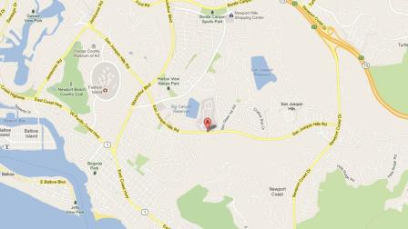 A map indicates the area near San Joaquin Hills Road and MacArthur Boulevard in Newport Beach where a 71-year-old man was killed after he was struck by a vehicle on Tuesday, Nov. 27, 2012.