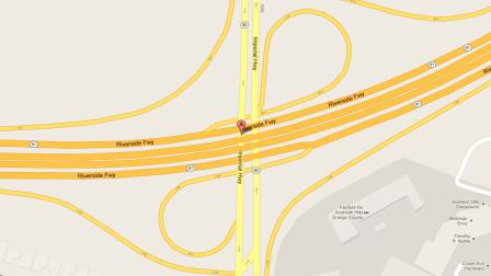 A map indicates the area on Imperial Highway near the westbound ramp to the 91 Freeway in Anaheim where a man was fatally killed in a hit-and run Monday, Dec. 17, 2012.