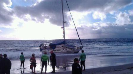 An ABC7 viewer sent in this photo of a boat that ran aground off the coast of Laguna Beach on Sunday, Jan. 6, 2013.