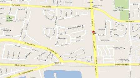 A map indicates the location where a 14-year-old was struck by a car and killed while trying to retrieve a skateboard on Friday, Jan. 11, 2013.