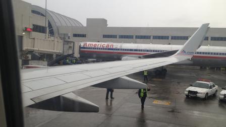 An American Airlines jet, seen in this photo sent in by Eyewitness News viewer Stacy Parry, departing from John Wayne airport made an unscheduled landing at Los Angeles International Airport after a bird strike on Saturday, Jan. 26, 2013.