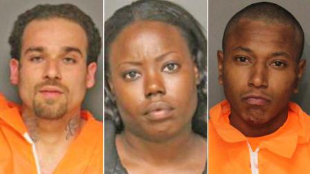 (Left to right) Marcos Bush, Sjanee R. Duhart and Andre Jones are shown in booking photos.
